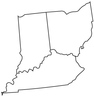 map of Ohio, Indiana, and Kentucky